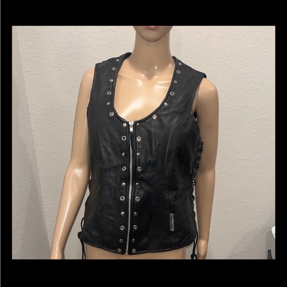 Milwaukee Jackets & Blazers - Vintage Milwaukee Black Leather Biker’s Vest with studded Eyelet Detailing